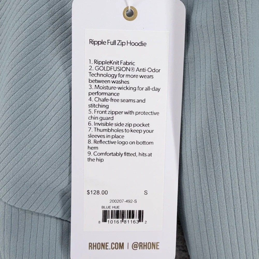 Rhone Ripple Full Zip Hoodie Golf Jacket Women Size Small Blue Hue NEW $128